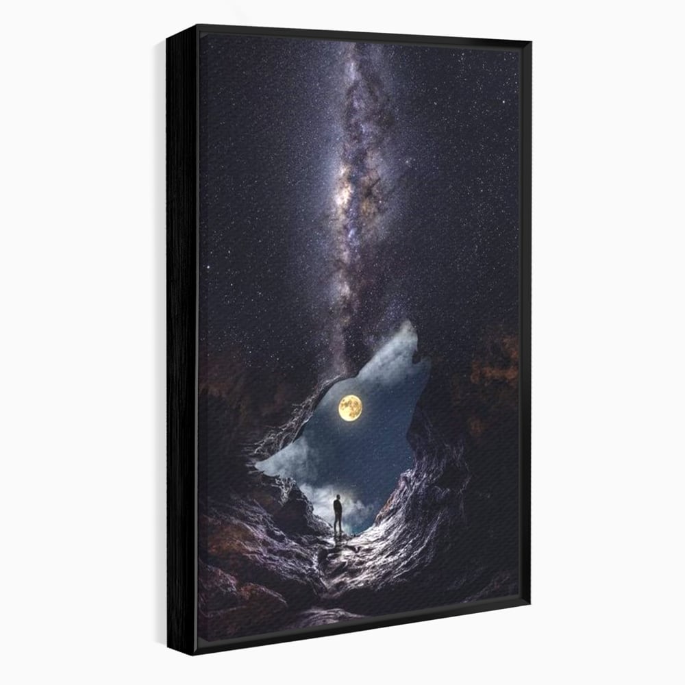 Tablou canvas cu tablou canvas cu silueta de lup, in rama de aluminiu negru